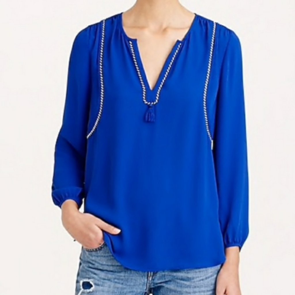 J Crew Blue Tasle Boho Top 0